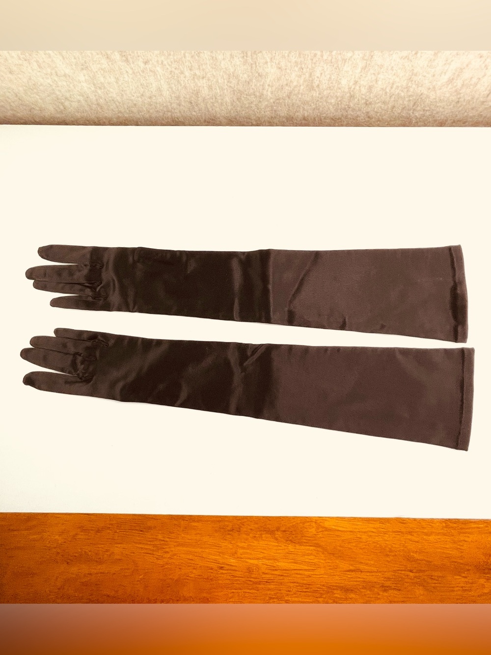 Black Satin Gloves 19 in Over Elbow Hand Hemmed Sz 7 Formal Wedding Party Prom